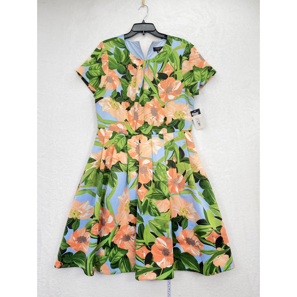Tahari ASL Floral Fit & Flare Dress Womens 14 NWT Peach Magnolia MSRP $169